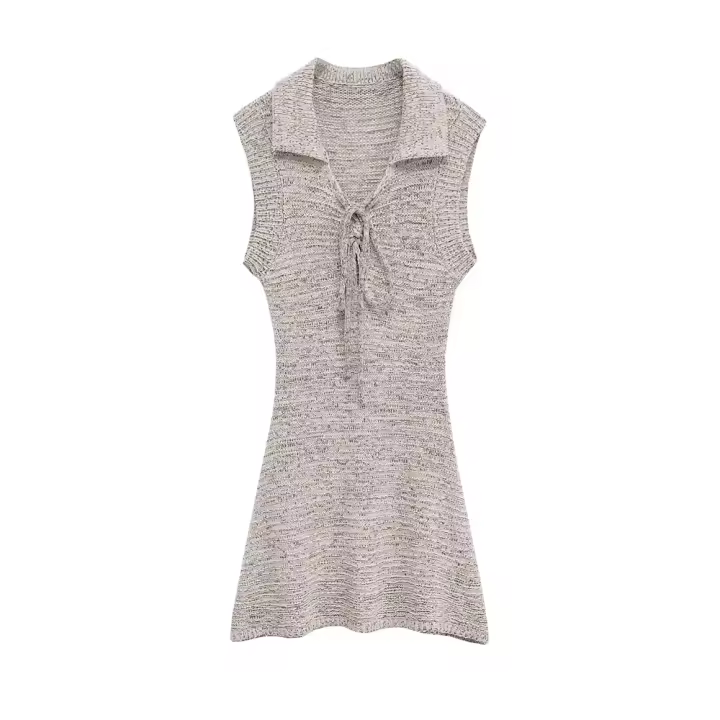 Vestido casual sin mangas de verano 2025 con solapa decorada con lazo, chaleco de mujer, falda corta. - 1