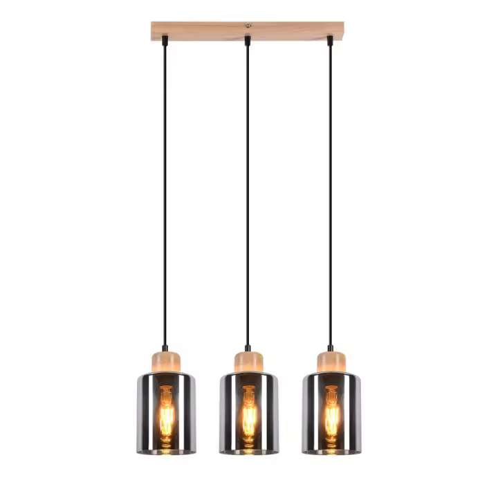 CBJKTX lámpara colgante de madera para mesa de comedor: lámpara de comedor con 3 llamas, lámpara colgante negra E27 - 1
