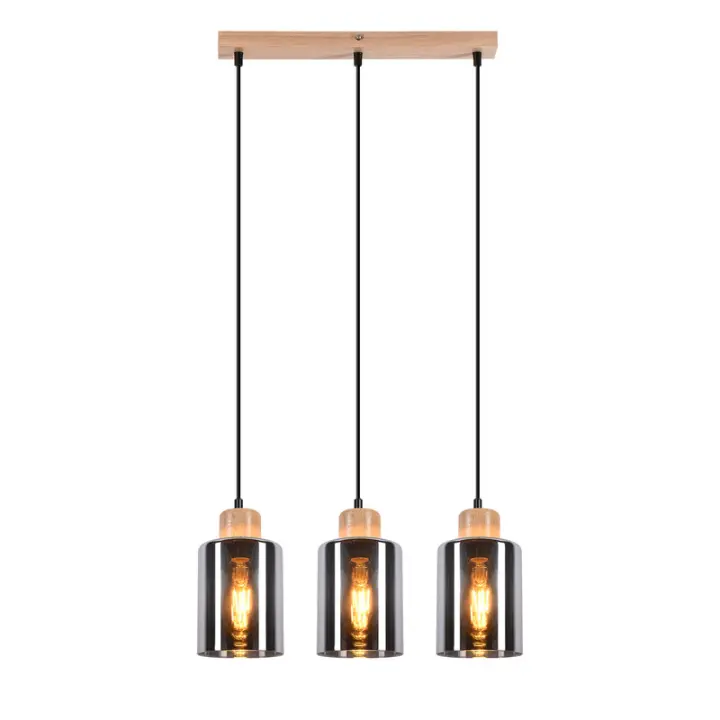 CBJKTX lámpara colgante de madera para mesa de comedor: lámpara de comedor con 3 llamas, lámpara colgante negra E27 - 1