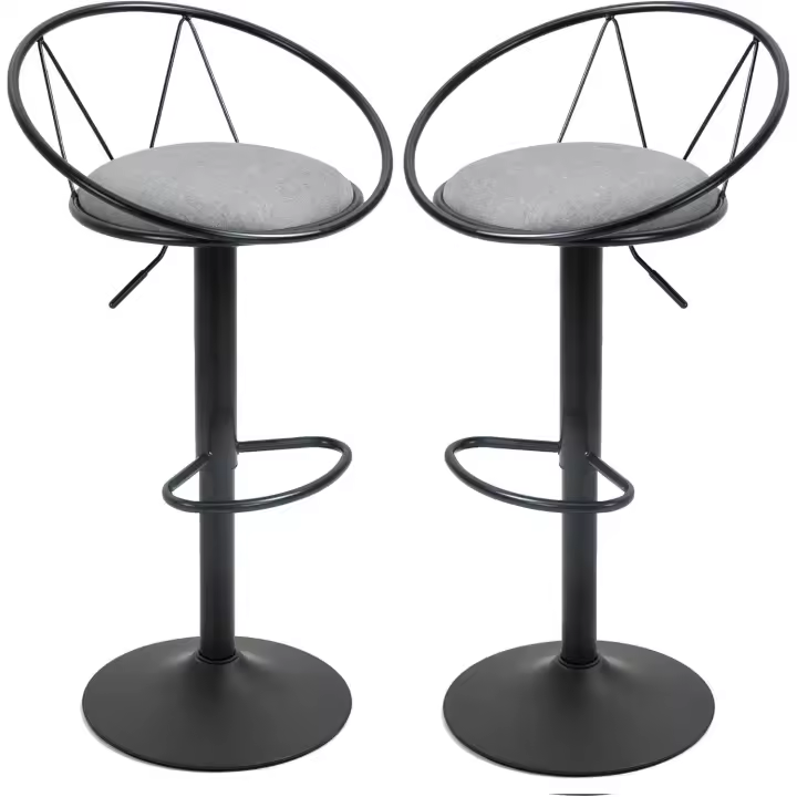 Juego de 2 Taburetes de Bar Muebles, Diseño Neo-retro Giratorio Ajustable con Reposapiés de Metal, Color Negro y Gris - 1