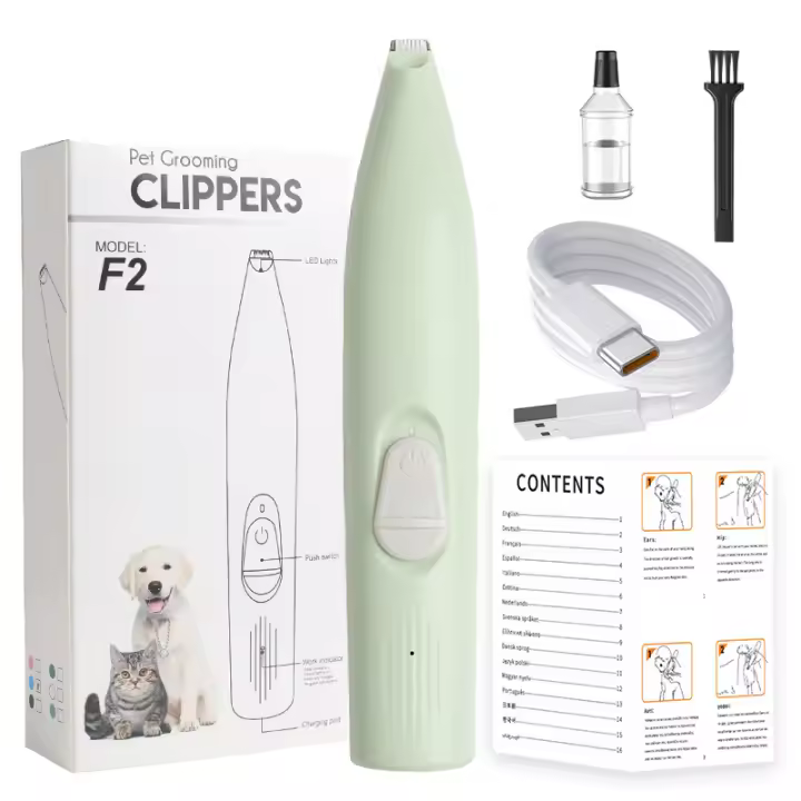 Recortador de patas de perro para el cuidado de mascotas, recargable, con luz LED, poco ruido, para ojos, orejas y espalda facial de mascotas - 1