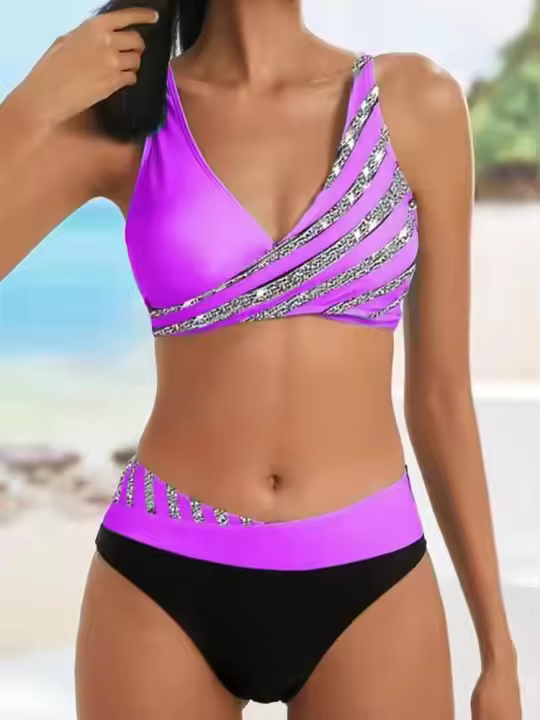 Conjunto de bikini a rayas para mujer, traje de playa sexy de dos piezas, traje de baño brasileño, novedad 2022 - 1
