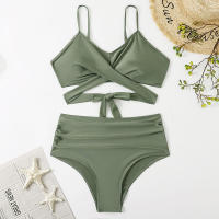 Bikini de dos piezas de cintura alta con estampado de leopardo, traje de baño sexy para mujer - details 8