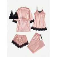 Conjunto De Pijama De Seda Para Mujer 5 Piezas Lencería Sexy De Encaje Camisola Y Pantalones Ropa Interior Para Dormir En Casa - details 12