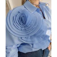 Tops con botones de estilo coreano para mujer, camisa de manga larga para blusa floral tridimensional - details 5