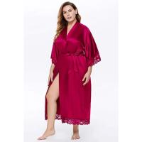 Vestido tipo kimono largo Sexy para mujer, bata de baño de encaje, lencería, camisón de seda helada, camisón de Color sólido, ropa de dormir de talla grande #     0701 - details 16
