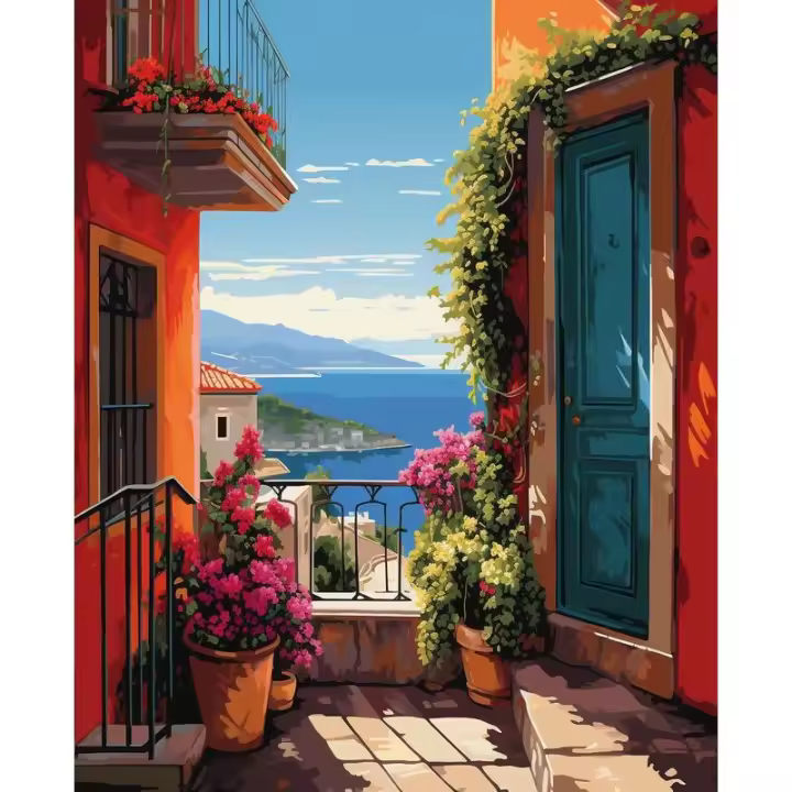 RUOPOTY-pintura por números de paisaje de casa, colorear por números, regalo artesanal, decoraciones de pared, manualidades pintadas a mano para adultos - 1