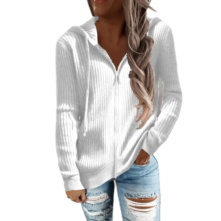 Chaqueta de manga larga con capucha para mujer, suéter informal, liso, ropa de mujer de moda holgada, con cremallera - 1
