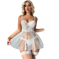 Lencería sexy mujer malla manchada calado halter falda sexo set - details 0