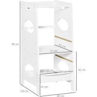 Taburete de Cocina Infantil con Pedal Altura Ajustable en 3 Posiciones y Barra de Seguridad 40x50x90 cm Blanco - details 2