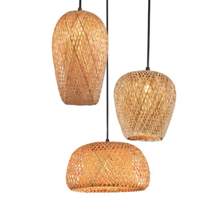 Lámpara colgante de bambú estilo japonés en ratán para comedor y restaurante, luz de techo - 1