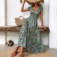 Vestido estampado de manga corta para mujer, vestidos informales con cuello en v, moda de verano - details 6