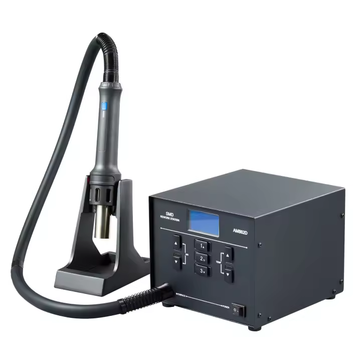 Estación de retrabajo de aire caliente SucceBuy, estación de retrabajo SMD digital de 1000 W, 212 ℉ -896 ℉   Pistola de aire caliente con flujo de aire ajustable de 99 niveles, 3 canales preestablecidos y 3 boquillas de aire caliente para desmontaje de ch - 1