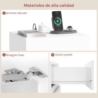 Piezas Mesita Noche con Estación de Carga, Mesita Noche con Luz LED, 2 Cajones, 2 Puertos, 2 Enchufes, Mesita Noche para Dormitorio, Blanco, NTS23ws-2 - details 6