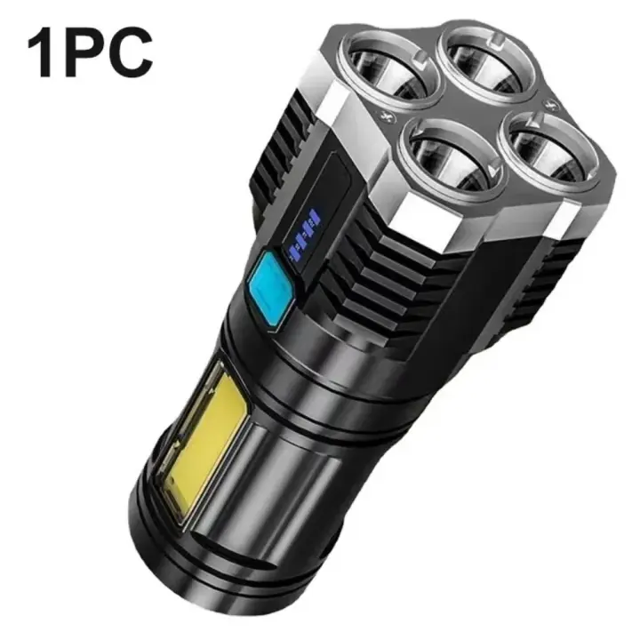 Linterna LED de alta potencia para acampar Linterna de mano portátil recargable con 4 luces laterales COB 4 modos de iluminación - 1