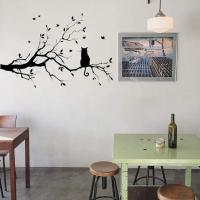 Pegatinas de pared de ramas de árbol negro, hojas de guardería, vinilo removible DIY, papel tapiz, decoración del hogar (gato) - details 1