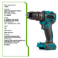 ONEGREEN-taladro de impacto eléctrico sin escobillas, 480N.M, 13mm, destornillador eléctrico, herramientas eléctricas para juego de pines de batería Makita - details 0