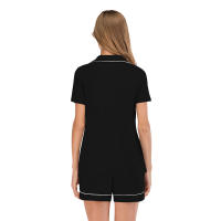 Conjunto de pijama con botones para mujer, manga corta y pantalones cortos, ropa de dormir, conjuntos de salón suaves para novia en negro - details 5