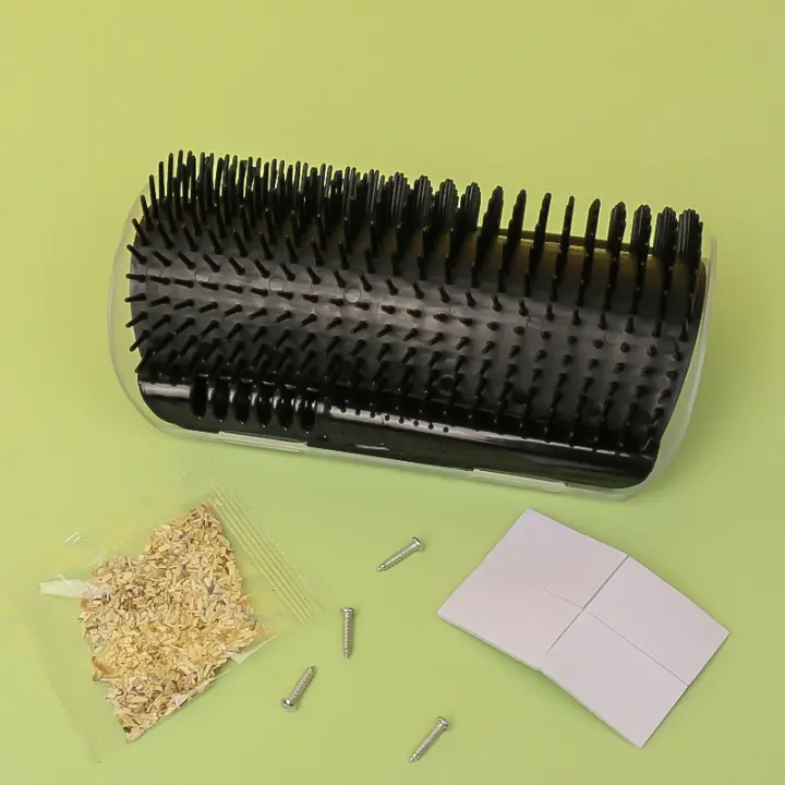 Rascador para gatos montado en la pared con hierba gatera – Cepillo de esquina autolimpiante para rascar, masajear y depilación, juguete multifuncional para gatos de interior - 1
