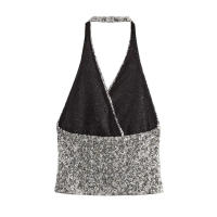 TRAFZA-Tops plateados sin mangas con cuello en V para mujer, camisetas sin mangas con decoración de lentejuelas y Espalda descubierta, Top corto de verano para mujer - details 2
