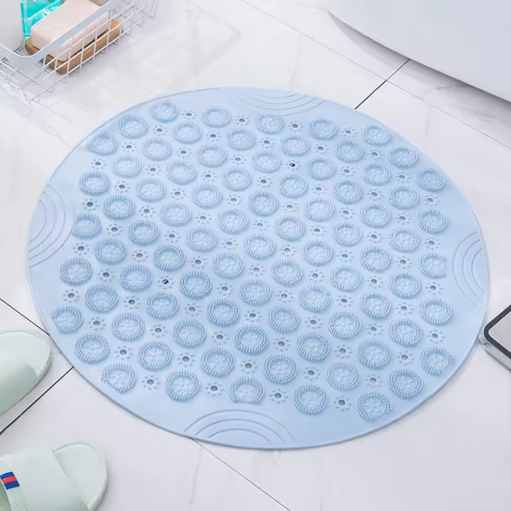 Alfombra de Ducha Redonda Alfombra de Baño Antideslizante de PVC para Bañera con Ventosas - 1