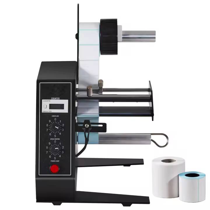 Dispensador automático de etiquetas SucceBuy. Ancho 15 - 125 mm (0.6"- 4.9"). Longitud 3 - 150 mm (0,1"- 5,9"). Pelador automático de etiquetas. Velocidad ajustable. Conteo automático 0 - 999999. - 1