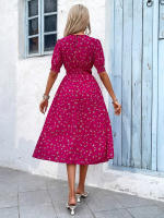 Vestido de mujer, novedad de verano 2025, vestido de longitud media acampanado a la moda con cintura alta y flores redondas para mujer - details 24