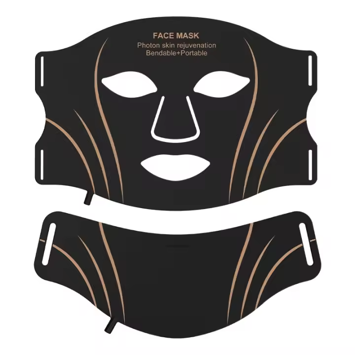 Máscara de terapia de luz para mascarillas faciales en casa Cuidado de la piel, 309 LED Luz y máscara de terapia de luz LED mejorada para el cuello, 7 colores Máscara LED plegable flexible Terapia de luz Todo tipo de piel (juego negro) - 1