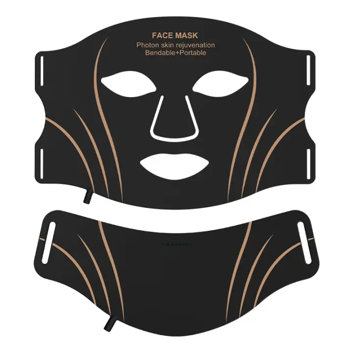 Máscara de terapia de luz para mascarillas faciales en casa Cuidado de la piel, 309 LED Luz y máscara de terapia de luz LED mejorada para el cuello, 7 colores Máscara LED plegable flexible Terapia de luz Todo tipo de piel (juego negro) - 1