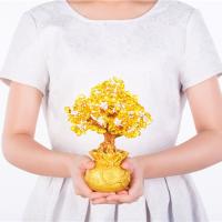 Árboles de riqueza de la suerte de cristal Natural, Mini Árbol de la suerte amarillo creativo, bonsái, árbol del dinero, decoración del hogar - details 3