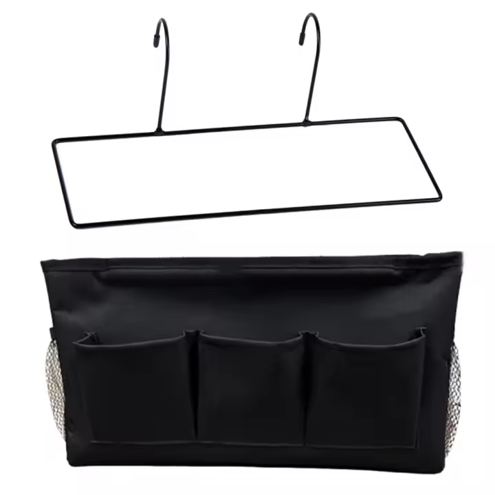 Bolsa de almacenamiento colgante para cabecera de cama de tela Oxford, bolsa de almacenamiento con múltiples bolsillos de gran capacidad, Color sólido, Simple con soporte - 1