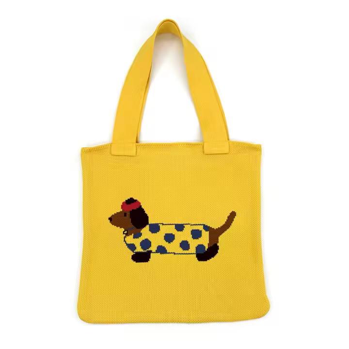 Bolso de mano tejido con perro salchicha, bolso de hombro - 1