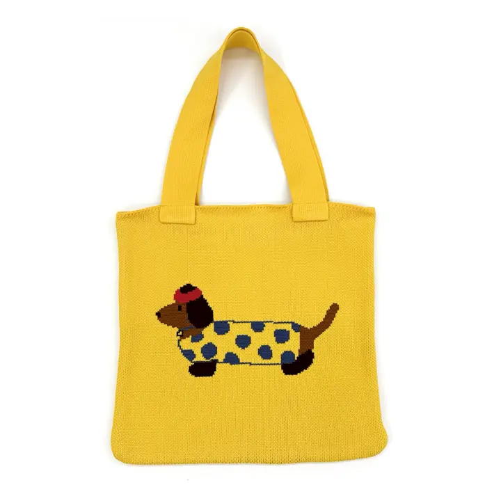 Bolso de mano tejido con perro salchicha, bolso de hombro - 1