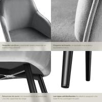 Silla Tapizada en Terciopelo, Sillas de Comedor Ergonómicas y Versátiles, Gran Estabilidad y Capacidad de Carga, Sillas Cocina Elegante - 1 Silla Gris/Negro - details 4