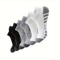 6pcs Calcetines de Tobillo a Rayas para Hombre - Cómodos y Transpirables, Mezcla de Poliéster y Spandex, Textura Acanalada, Surtido Multicolor para Atuendo Casual - details 2