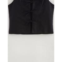 Chaqueta holgada de dos piezas con botones para el verano 2025, pantalones anchos de cintura alta y blazer con cuello en V y lazo. - details 5