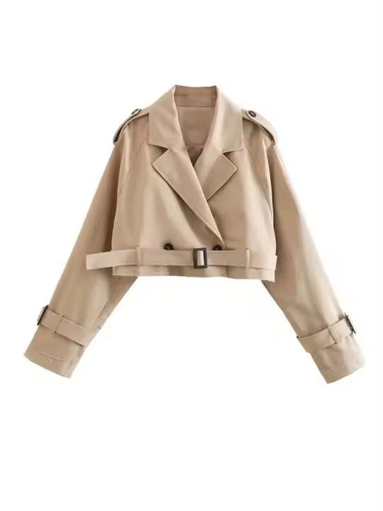 Gabardina recortada de manga larga para mujer, chaqueta de diseño recortado, abrigos sueltos informales de calle, Top elegante - 1