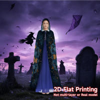 Capa gótica de Halloween - Diseño de mandala en azul profundo y dorado, disfraz con capucha para bruja, vampiro, medieval - Conjunto de fiesta de cosplay - Solo lavado a mano - details 0