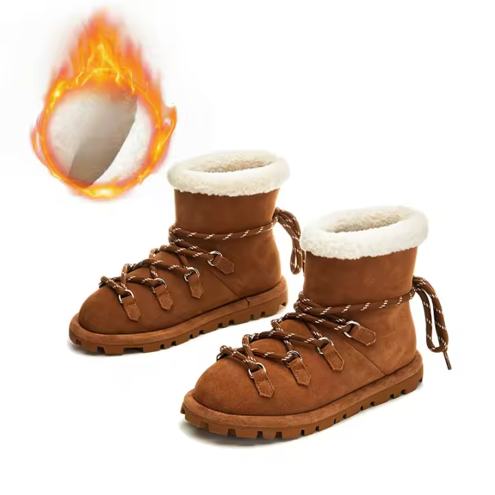Botas de nieve de cuero nuevas, botines cortos con forro térmico de terciopelo. - 1