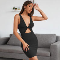 Vestido casual de mujer sin mangas de cuello V irregular de cintura alta falda corta en forma de a - details 4