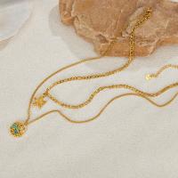 Collar con colgante de estrella de mar de doble capa – Gargantilla de acero inoxidable con perlas huecas y piedra natural para mujer - details 5