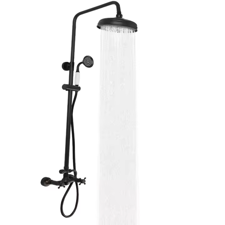 Sistema de ducha Retro de montaje en pared, conjunto de ducha de mano y lluvia para baño, color negro - 1