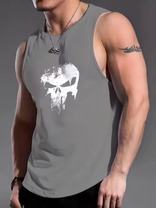 Camisetas sin mangas con estampado de calavera 3D para hombre, camiseta sin mangas Harajuku de tendencia Hip Hop, camiseta de gimnasio de verano, camiseta para correr y Fitness a la moda para hombre - 1