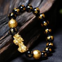 Pulsera de obsidiana Feng Shui para hombre y mujer, cuentas naturales reales, piedra negra, cobre puro, Buda Pixiu, amuleto de buena suerte, joyería - details 0