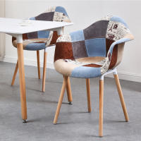 Sillas de comedor de tela de retales, sillón de oficina con asiento acolchado, patas de madera, muebles de cocina, 2 unidades por juego - details 5