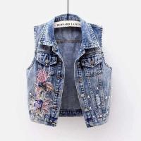 Chaqueta Corta Bordada para Mujer Chaleco Denim Perforado con Cuentas Moda de Abrigo Exterior para Niñas 2024 - details 1
