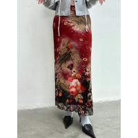 BUNO-faldas de malla florales Vintage para mujer, faldas largas rectas ajustadas de estilo chino de cintura media, ropa de calle de moda de verano 2025 - details 5
