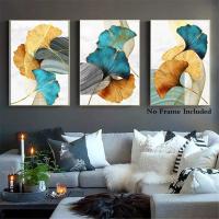 Naranja Palma Ginkgo hoja planta letras pared arte lienzo pintura nórdica sala de estar decoración imagen carteles decoración moderna del hogar (20*30 cm sin marco, A) - details 0
