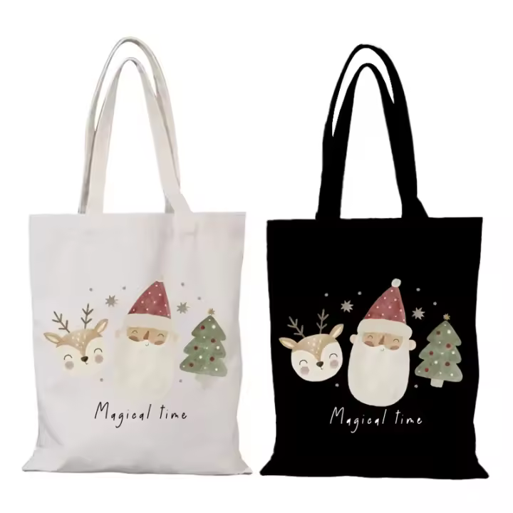 Regalo de Año Nuevo, bolso bonito, Feliz Navidad, bolsos de señora de dibujos animados, bolso de mano para hombre, bolso de lona para mujer, bolsos Sac De Courses Eco Shopper - 1