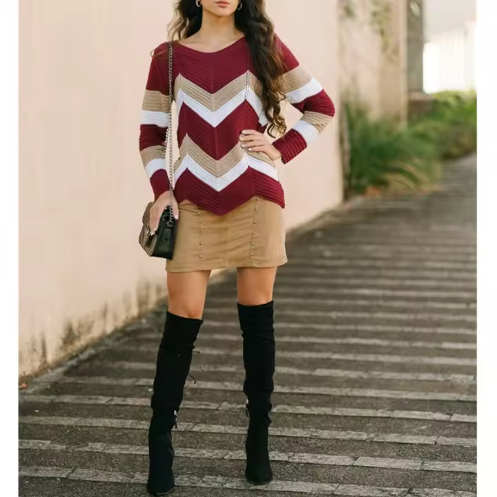 Comparación de la ropa de mujer de otoño e invierno con suéteres de punto ondulados. - 1